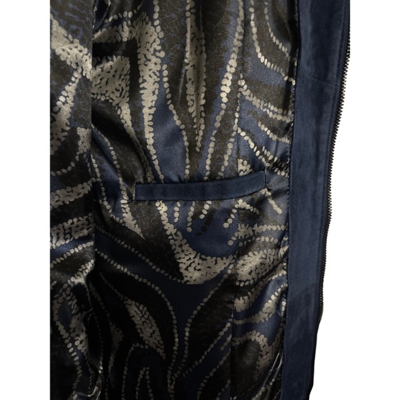 Dennis By Dennis Basso Leather Suede Zip Front Jacket Navy Blue Womens Size M - Picture 9 of 15